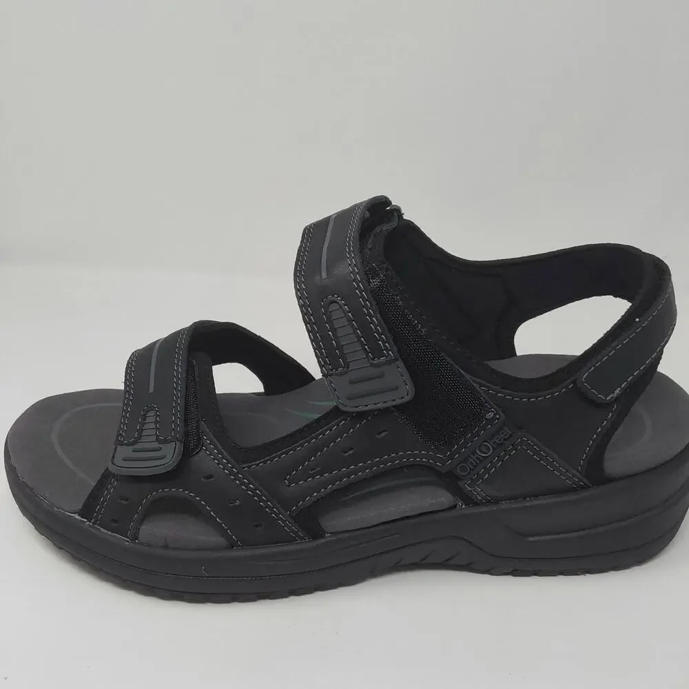 Orthofeet Men's Gemini 566 Black Leather Orthopedic Walking Sandals US 10 NWB